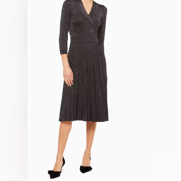 KATE Spade New York Metallic Wrap Sweater Dress SZ L - Picture 1 of 11